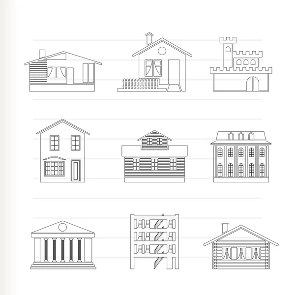 Különböző típusú házak és épületek — Stock Vector