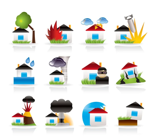 Home and house insurance and risk icons — Stock Vector