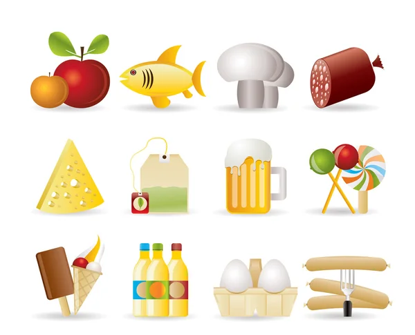 Icone alimentari, bevande e negozi — Vettoriale Stock