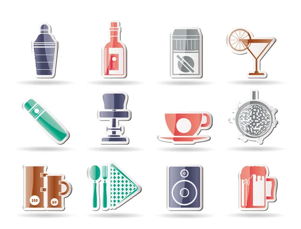 Discothèque, bar et boissons icônes — Image vectorielle