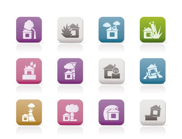 Home and house insurance and risk icons — Stock Vector