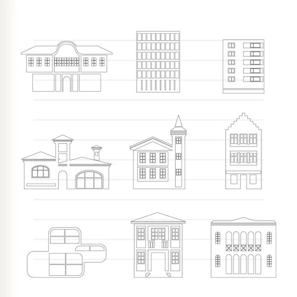 Különböző típusú házak és épületek — Stock Vector