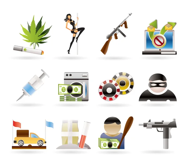 Mafia and organized criminality activity icons — Stock Vector