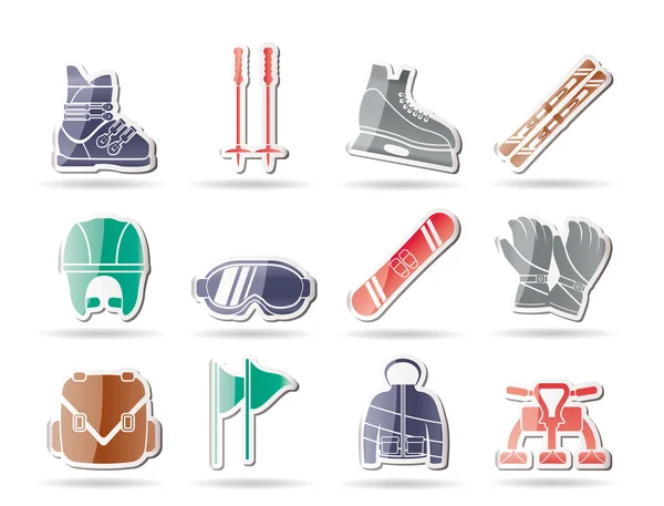 Ski and snowboard equipment icons — Stock Vector