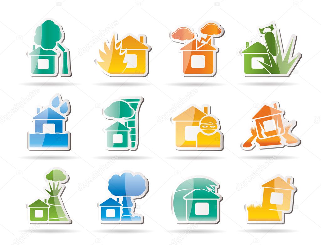 Home and house insurance and risk icons