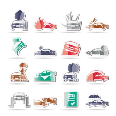 Car and transportation insurance and risk icons clipart