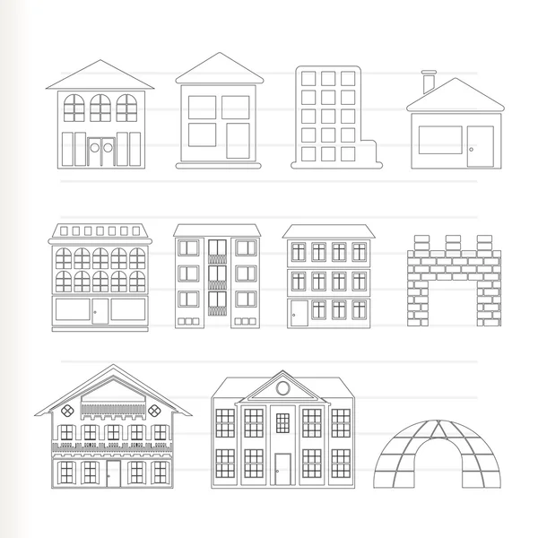 Различные типы домов и зданий — стоковый вектор