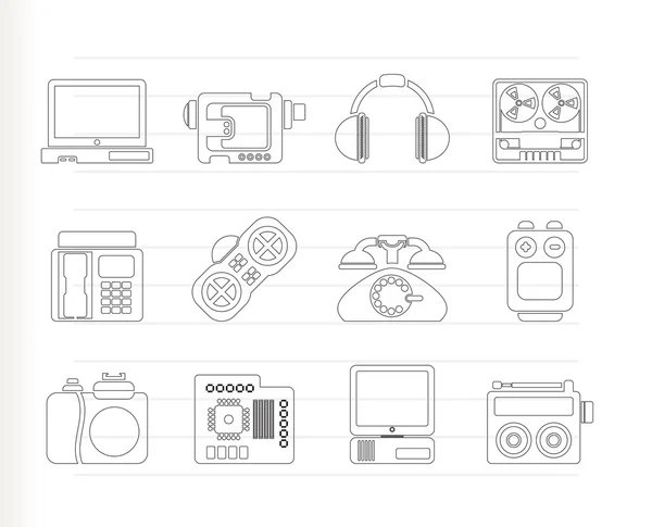 电子产品、 媒体和技术设备图标 — 图库矢量图片