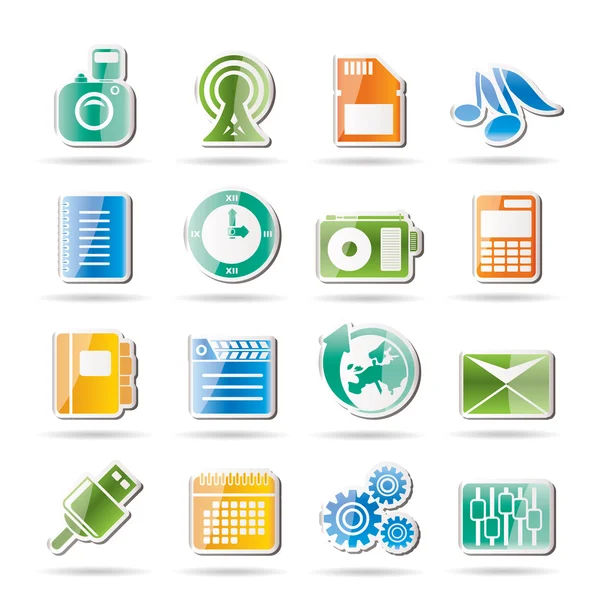 Telefon komórkowy wydajności, biurowych i biznesowych ikony — Wektor stockowy