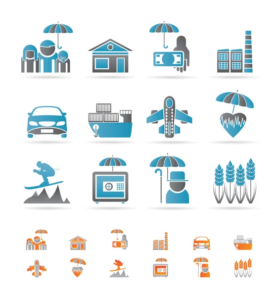 Différents types d'icônes d'assurance et de risque — Image vectorielle