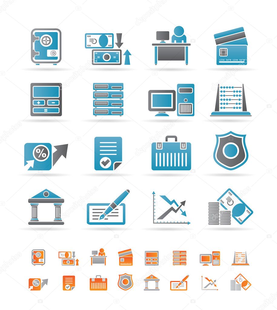 Bank, business, finance and office icons