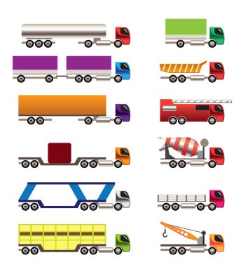 Different types of trucks and lorries icons clipart