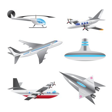 Different types of Aircraft Illustrations and icons clipart