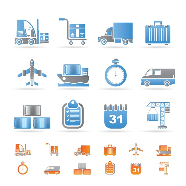 Ícones de logística, transporte e transporte — Vetor de Stock