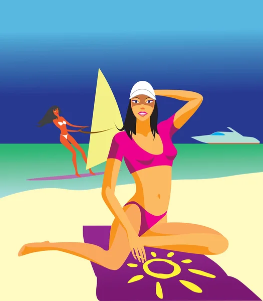 Сексуальна жінка на пляжі — стоковий вектор