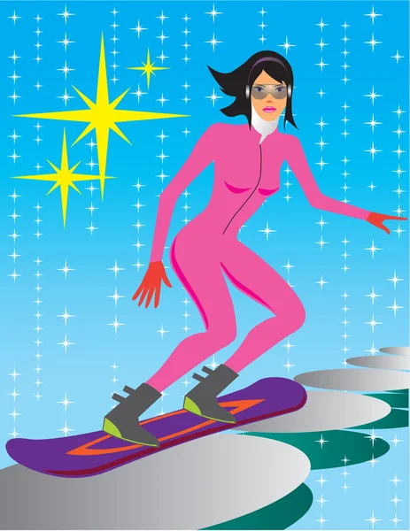Skid- och snowboard bakgrund med kvinna — Stock vektor