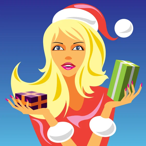 Christmas girl with gift 2 — Stock Vector