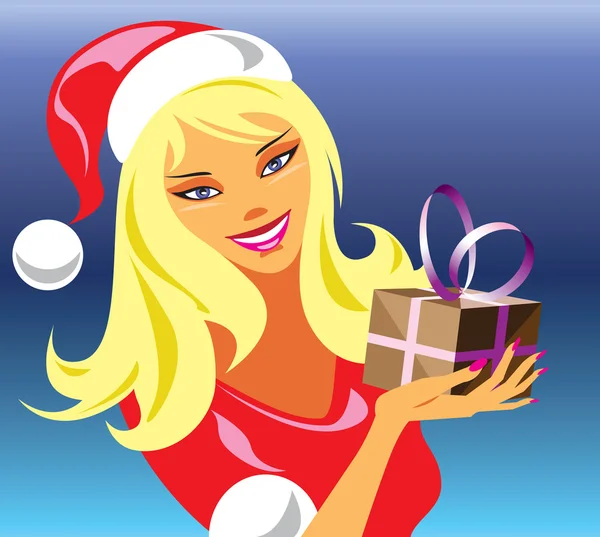 stock vector Christmas girl with gift 3