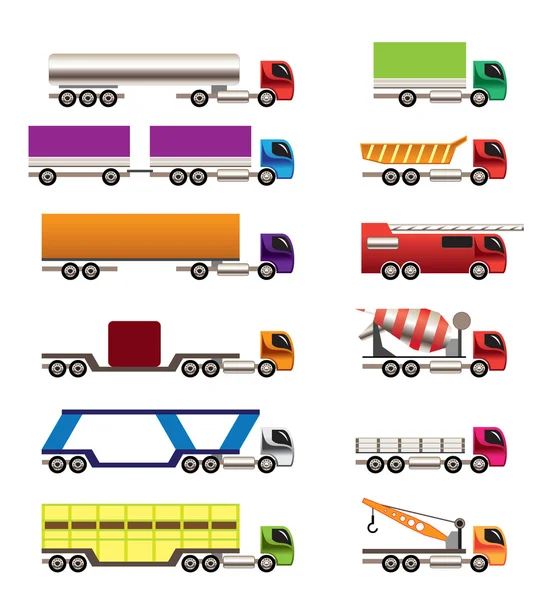 Different types of trucks and lorries icons — Stock Vector