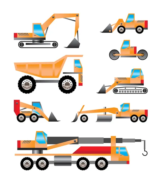 Différents types de camions et pelles icônes — Image vectorielle