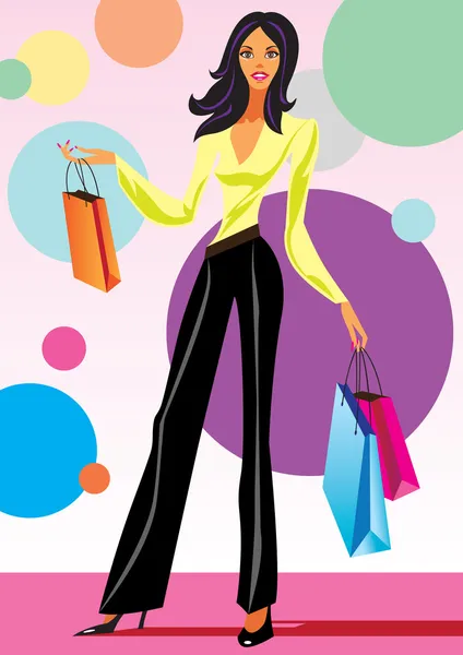 ショッピングの買い物袋の女の子のファッション — ストックベクタ