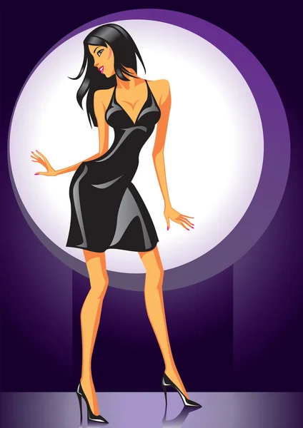 Sexy bailarina en vestido negro — Vector de stock