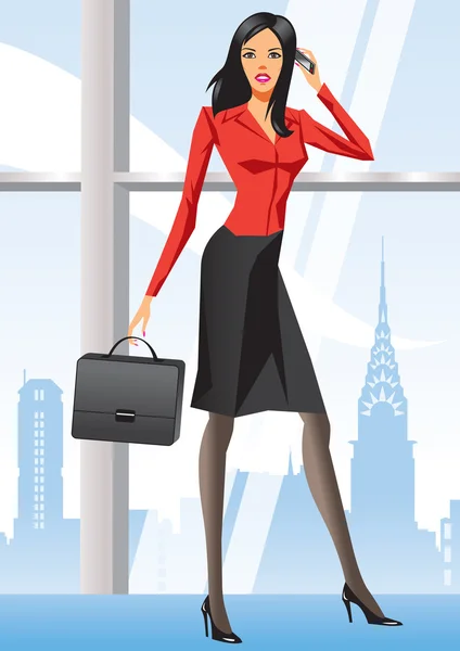 Business woman in office in New York — Stock Vector
