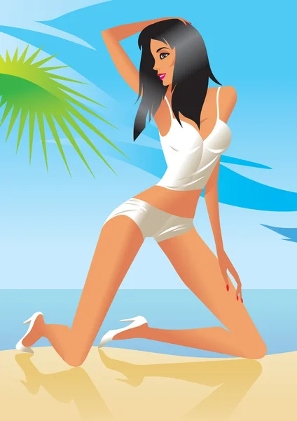 Sexy model at the beach — Stock Vector