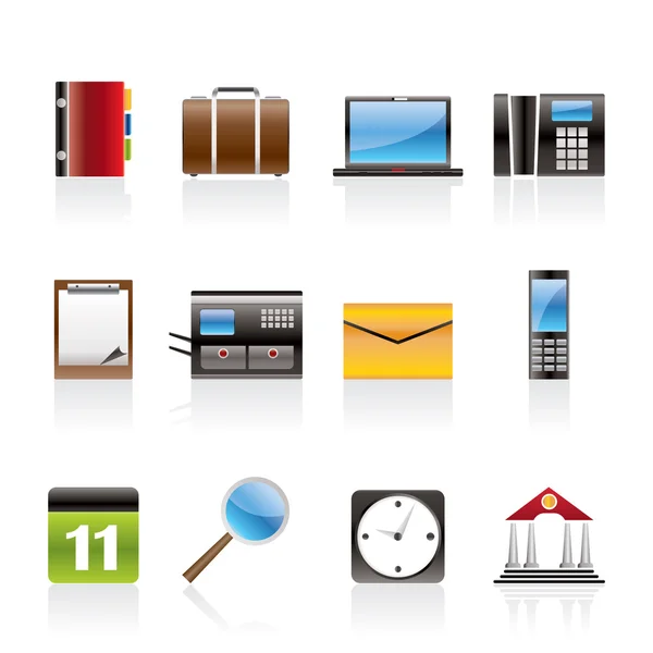 Ícones de negócios, escritório e telefone móvel — Vetor de Stock