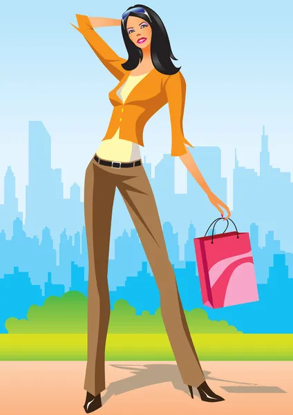 Fashion shopping girls with shopping bag in New York — Stock Vector
