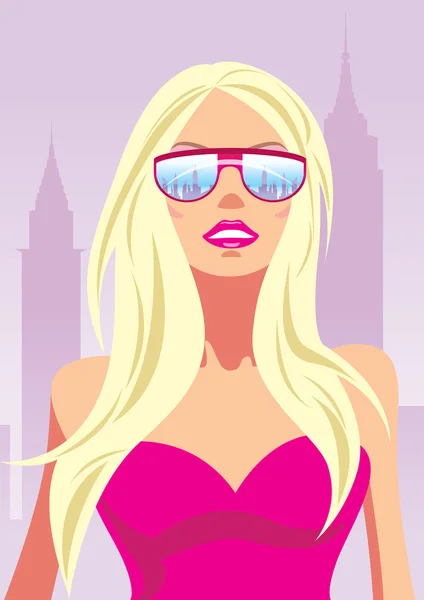 Fashion girl with glasses in New York — Stock Vector