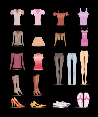 Woman and female clothes icons clipart