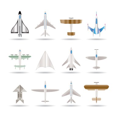 Different types of plane icons clipart