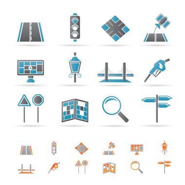 Road, navigation and travel icons clipart