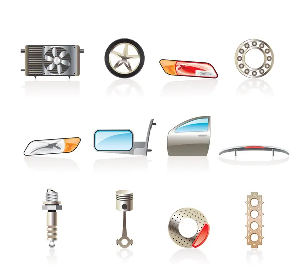 Iconos realistas de piezas y servicios de automóviles — Vector de stock