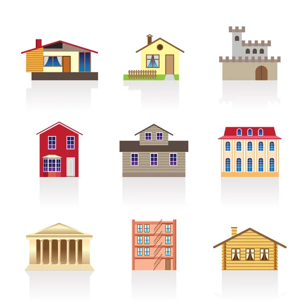 Diferentes tipos de casas e edifícios — Vetor de Stock