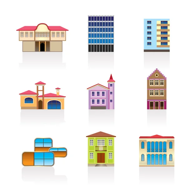 Différents types de maisons et de bâtiments — Image vectorielle