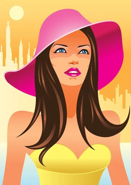 Fashion girls with hat — Stock Vector
