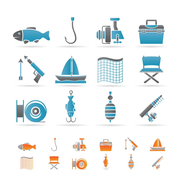 Fischerei und Urlaubs-Ikonen — Stockvektor