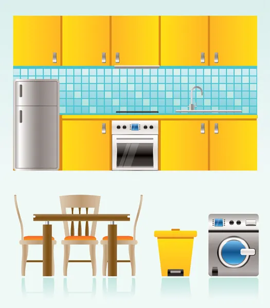 Keuken objecten, meubilair en apparatuur — Stockvector