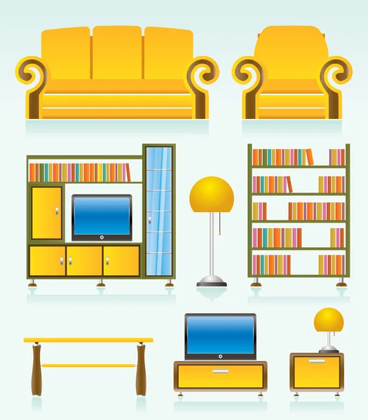Obývací pokoj objekty, nábytek a vybavení — Stockový vektor