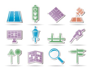 Road, navigation and travel icons clipart