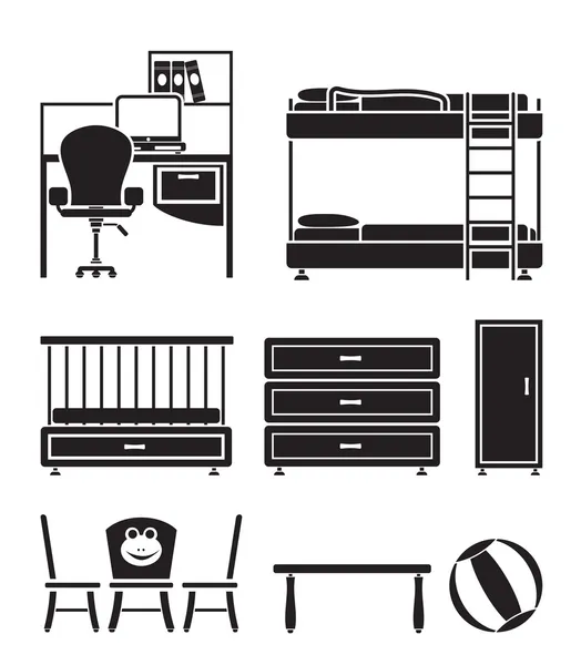 Kwekerij en kinderen kamer objecten, meubilair en apparatuur — Stockvector