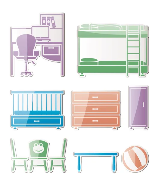 Kwekerij en kinderen kamer objecten, meubilair en apparatuur — Stockvector