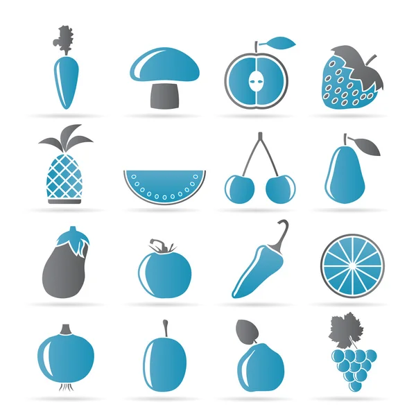 Berbagai jenis buah-buahan dan ikon sayur - Stok Vektor
