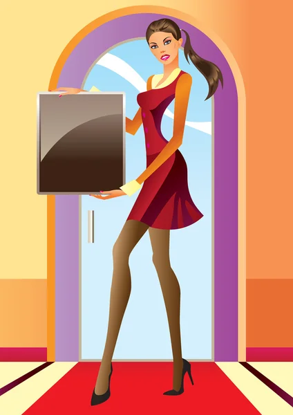 Fashion girl with advertisement board — Stock Vector