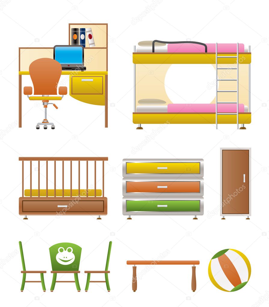 Nursery and children room objects, furniture and equipment