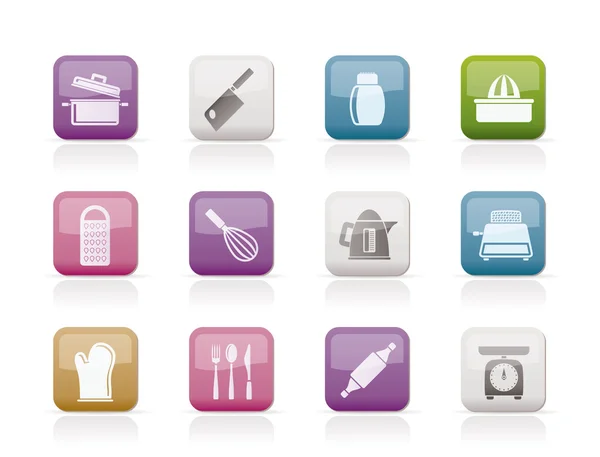 Keuken en huishouden gebruiksvoorwerp pictogrammen — Stockvector