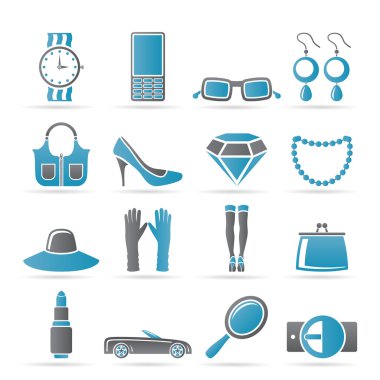 Woman and female Accessories icons clipart