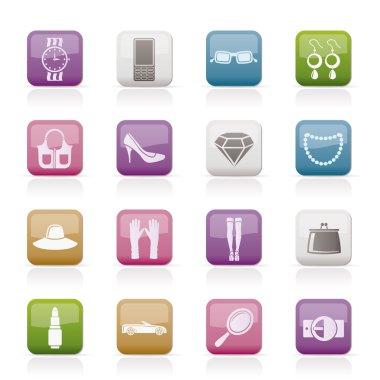 Woman and female Accessories icons clipart